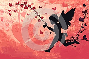 A cupid holding bow and arrow. web desgin background.AI generative