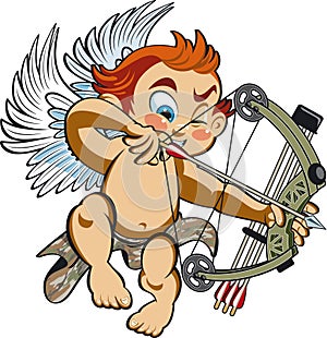 Cupid hunting with compound bow