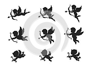 Cupid icon set. love symbol and valentine`s day design element. shooting arrow cupids photo