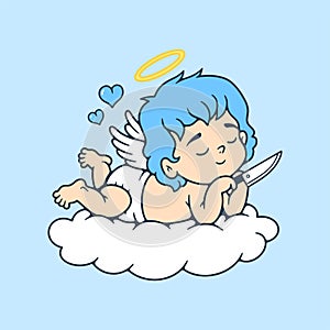 CUPID WITH A KNIFE LIES ON A CLOUD COLOR