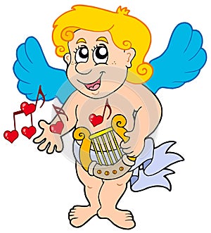 Cupid playing harp