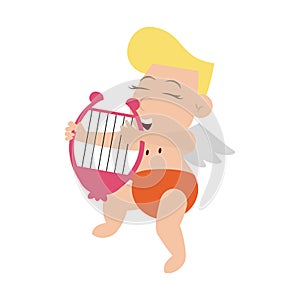 Cupid playing harp