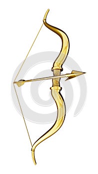 Cupid`s bow and arrow with heart shape. 3D illustration
