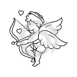 Cupid shooting arrow. Angel with a wings. Valentine's day. Vector illustration