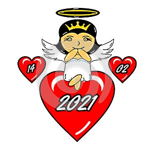 cupid sits on a heart
