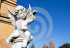 Cupid Statue decorated diecut on white background with path