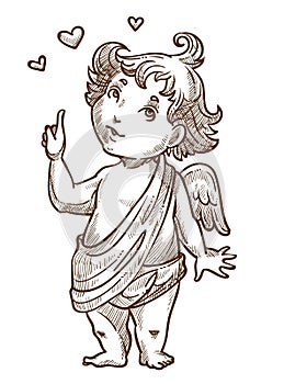 Cupid or Valentines day angel with wings sketch