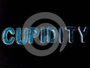 cupidity word written on english language with illustration background