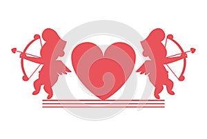 Cupids and hearts silhouettes