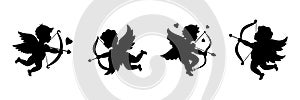 Cupids shooting arrows. Valentine's day. Love symbol. Angels with a wings. Cherubs silhouette. Vector illustration.