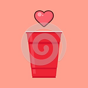 cuploveRed beer cup vector. Red plastic cup isolated on pink background. photo