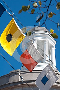 Cupola and Flags in Downtown Bath, Maine