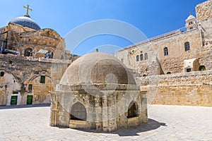 The cupola in the middle of the roof of the Church of Holy Sepulchre, admits light to St Helena`s crypt and dome Ethiopian