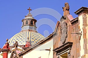 Cupola with sculptures, church in queretaro city, mexico.