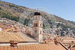 Cupola tower above red brick in Dubrovnik old town in Croatia summer morning