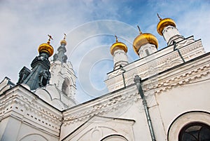 Cupolas and towers of old Orthodox cathedral