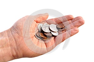 Cupped Hand Holding American Coins