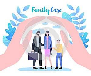 Cupped Hand Palms above Family Care Illustration