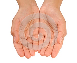 Cupped hands of young woman - isolated