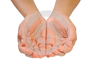 Cupped hands of young woman - isolated