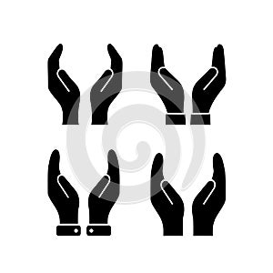 Cupped protecting hands vector icon photo