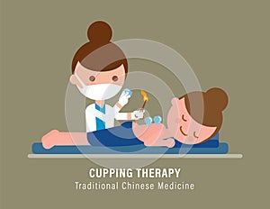 Cupping therapy illustration. Traditional chinese medicine