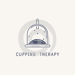 Cupping therapy sign vector illustration. Vacuum silicone, glass cans with rubber bulb, with a screw. Massage jars for face and