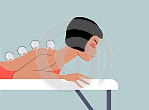 Cupping therapy sign vector illustration. Vacuum silicone, glass cans with rubber bulb, with a screw. Massage jars for face and