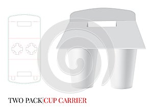 Cups Carrier Template, Two Pack Beer Carrier. Vector with die cut / laser cut layers photo
