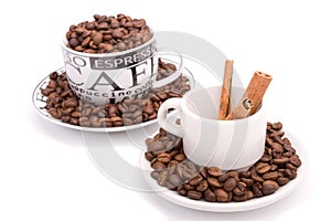 Cups of coffee, full of beans