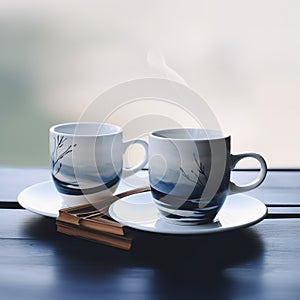 cups of coffee on wood table