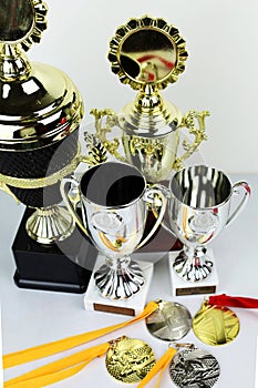 cups and medals for awarding the winners. Sports, competitions.