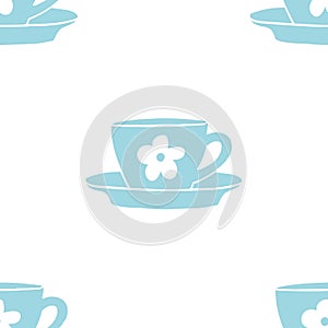 Cups mug flower pattern, seamless, tile, background hand drawn style vector doodle design illustrations