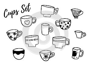 Cups set. Doodle style