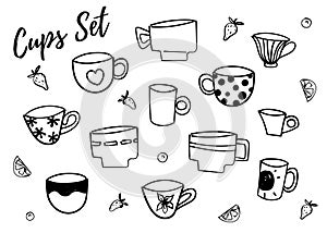 Cups set. Doodle style