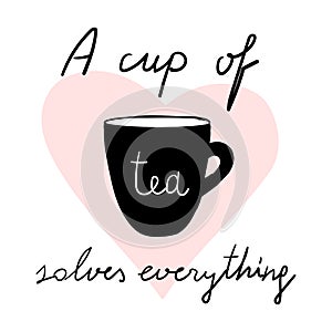 Cups tea mug heart love hand drawn style vector doodle design illustrations