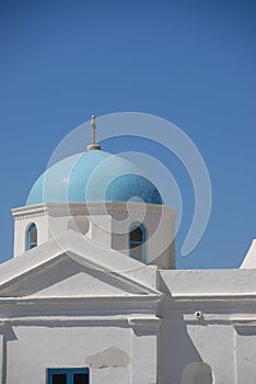 Detail Dome celestial church in Mikonos Island photo