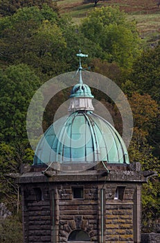 Cupula green dome, copper with Verdigris, gloomy sky photo