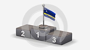 Curacao 3D waving flag illustration on winner podium.