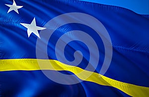 Curacao flag. 3D Waving flag design. The national symbol of Curacao, 3D rendering. Curacao 3D Waving sign design. Waving sign
