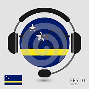 Curacao vector flag with headphones and glasses, vector illustration. Web