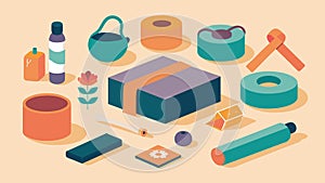 A curated selection of yoga props such as blocks and ss p nearby for a gentle and restorative yoga practice.. Vector photo