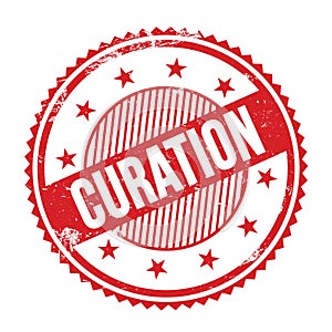 CURATION text written on red grungy round stamp photo