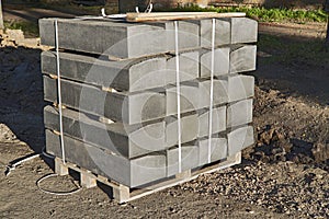 Curb stone on construction site