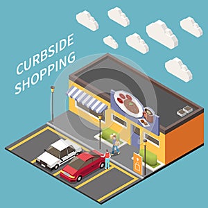 Curbside Shopping Isometric Composition