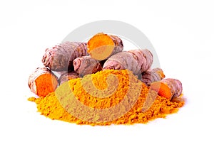 Curcuma turmeric spice roots and ground