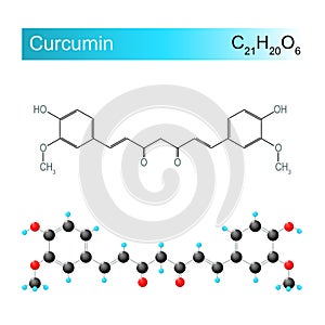 Curcumin molecular formula. Chemical structural formula