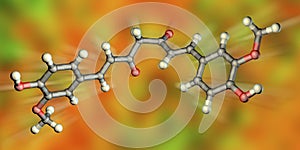 Curcumin molecule, a yellow-orange dye obtained from tumeric