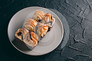 Curd cake on a wooden background
