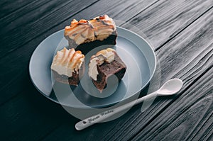 Curd cake on a wooden background